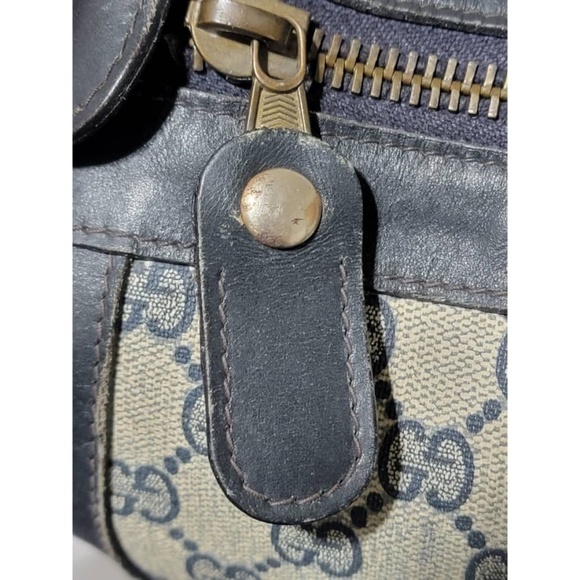 Authentic Gucci Vintage Canvas Gg Pattern Boston Bag Navy Blue/Beige - Picture 8 of 12